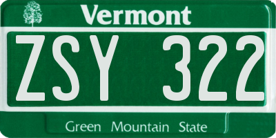 VT license plate ZSY322