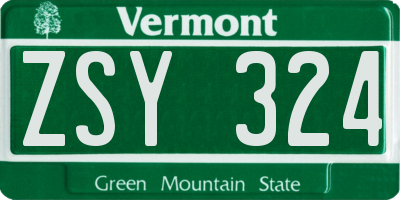 VT license plate ZSY324