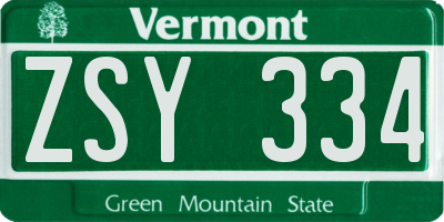 VT license plate ZSY334