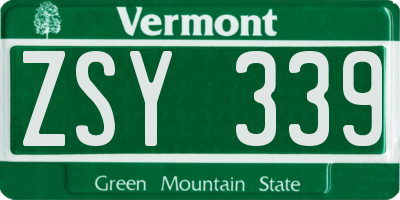 VT license plate ZSY339