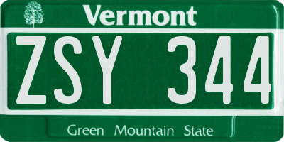 VT license plate ZSY344