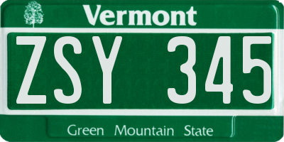 VT license plate ZSY345