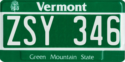 VT license plate ZSY346