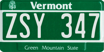 VT license plate ZSY347