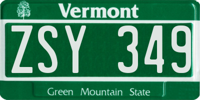 VT license plate ZSY349