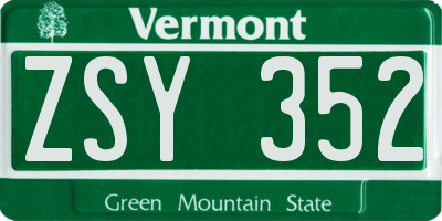 VT license plate ZSY352