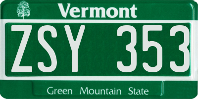 VT license plate ZSY353