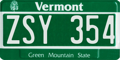 VT license plate ZSY354
