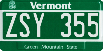 VT license plate ZSY355