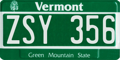 VT license plate ZSY356
