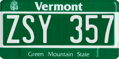 VT license plate ZSY357