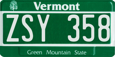 VT license plate ZSY358