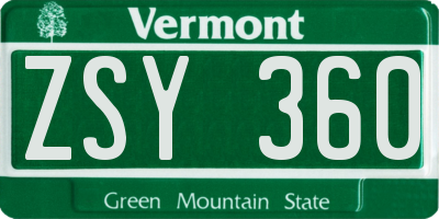 VT license plate ZSY360