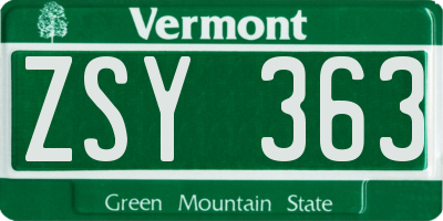 VT license plate ZSY363