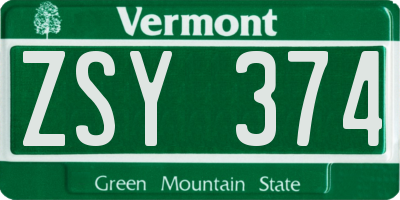 VT license plate ZSY374