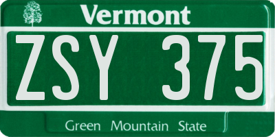 VT license plate ZSY375