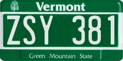 VT license plate ZSY381