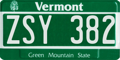 VT license plate ZSY382