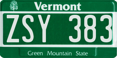 VT license plate ZSY383
