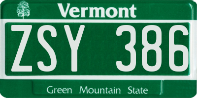 VT license plate ZSY386
