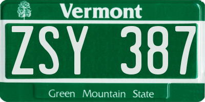 VT license plate ZSY387