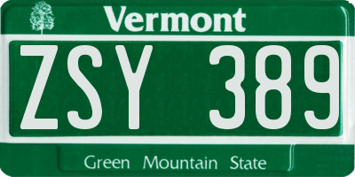 VT license plate ZSY389