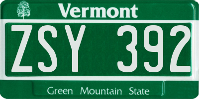 VT license plate ZSY392