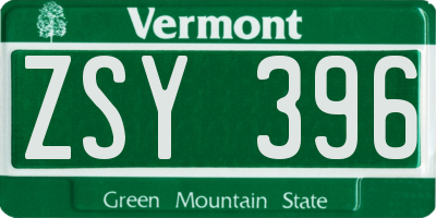 VT license plate ZSY396