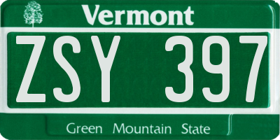 VT license plate ZSY397