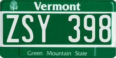 VT license plate ZSY398