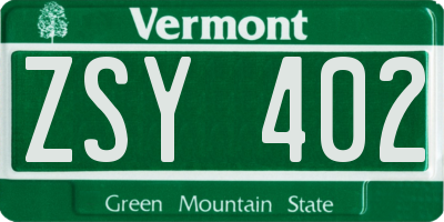 VT license plate ZSY402