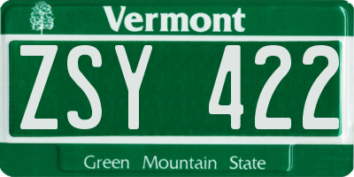 VT license plate ZSY422