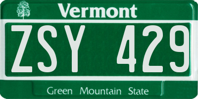 VT license plate ZSY429