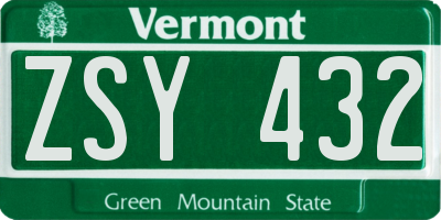 VT license plate ZSY432