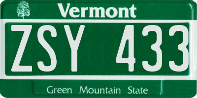 VT license plate ZSY433