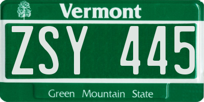 VT license plate ZSY445