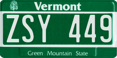 VT license plate ZSY449