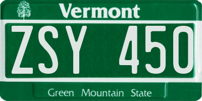 VT license plate ZSY450