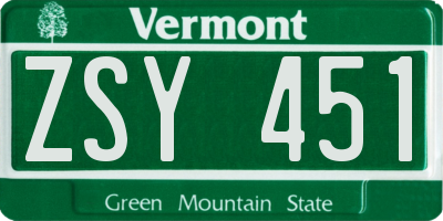 VT license plate ZSY451