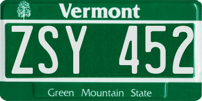 VT license plate ZSY452