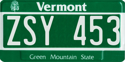 VT license plate ZSY453