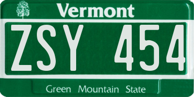 VT license plate ZSY454