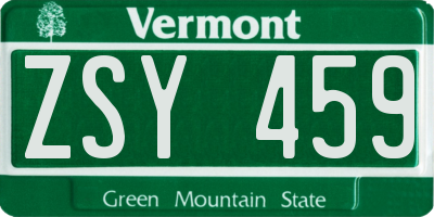 VT license plate ZSY459
