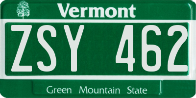 VT license plate ZSY462