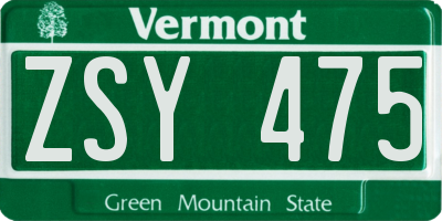 VT license plate ZSY475
