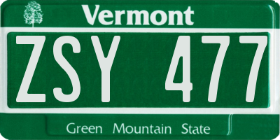 VT license plate ZSY477