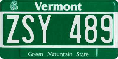 VT license plate ZSY489