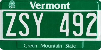 VT license plate ZSY492