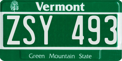 VT license plate ZSY493
