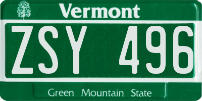 VT license plate ZSY496
